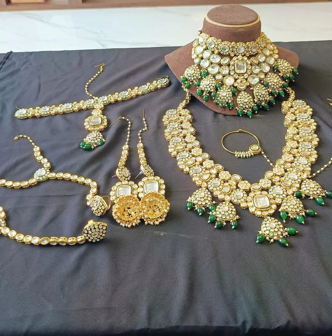 Heavy Kundan Green Colour Full Bridal Set unique deigne