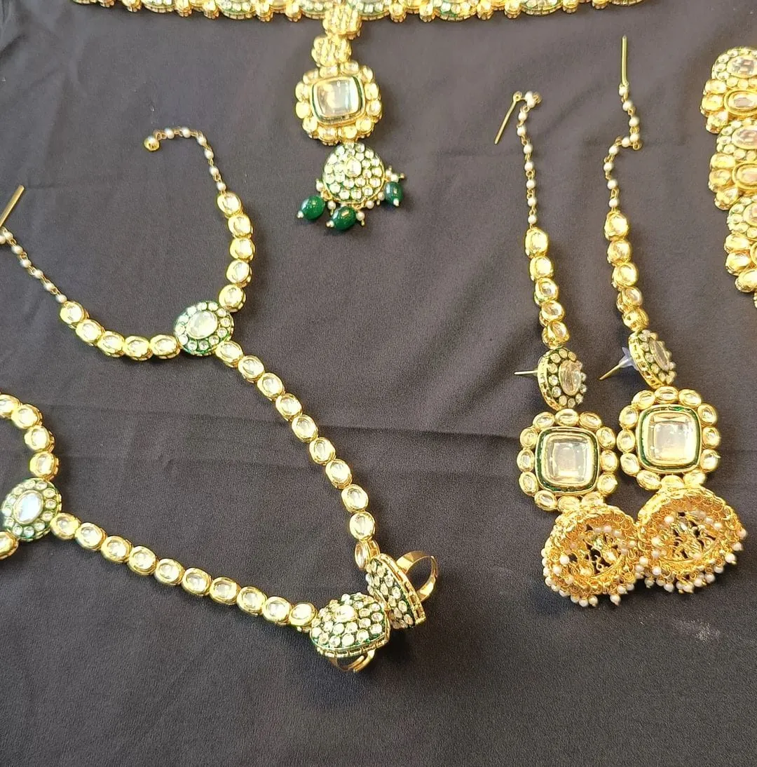 Heavy Kundan Green Colour Full Bridal Set unique deigne