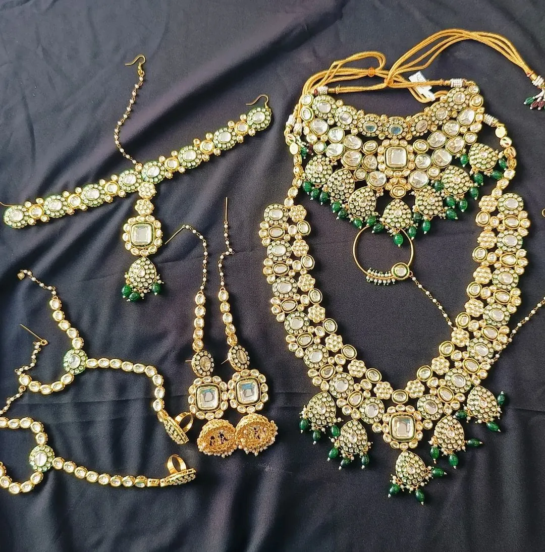 Heavy Kundan Green Colour Full Bridal Set unique deigne