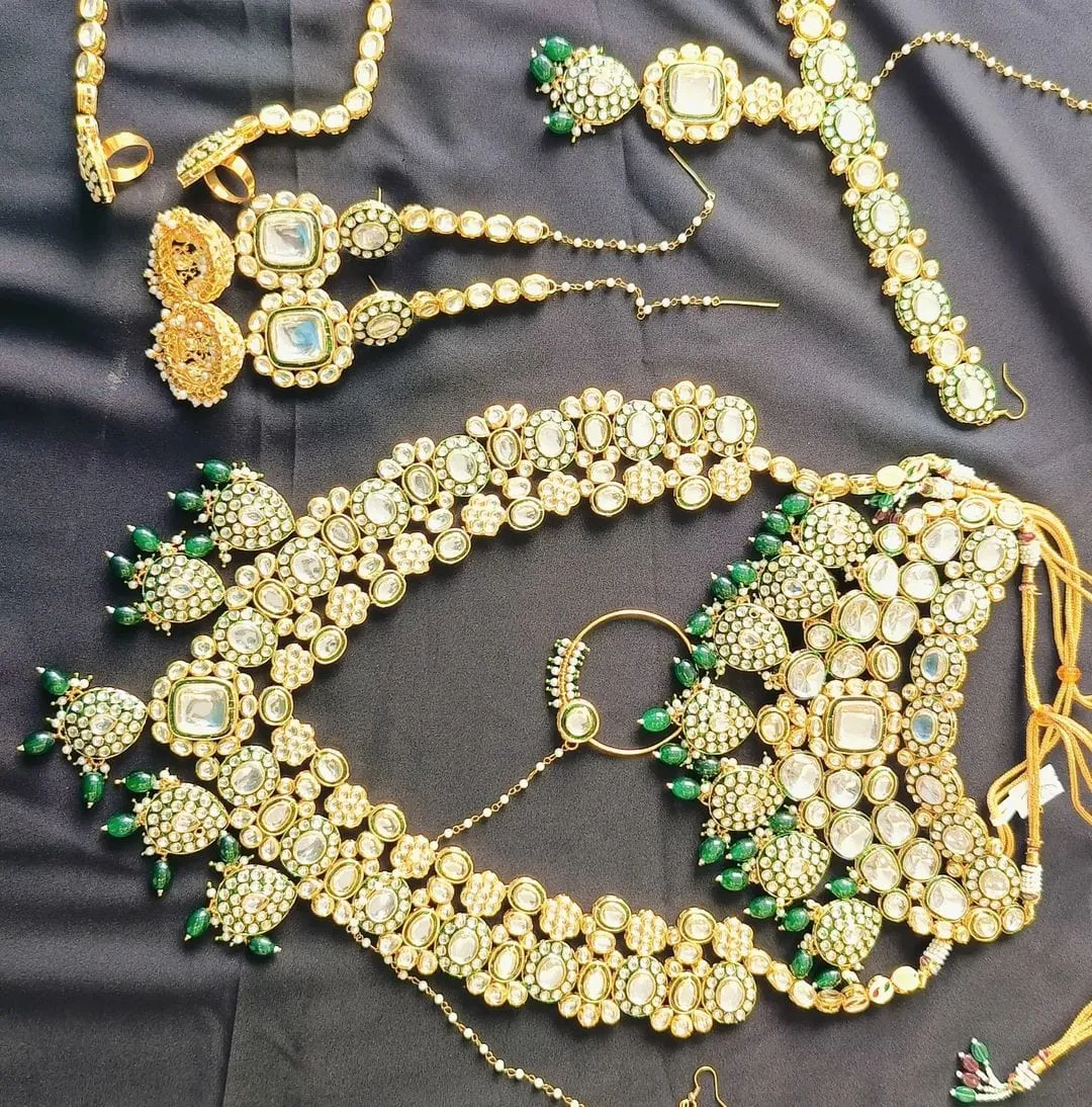 Heavy Kundan Green Colour Full Bridal Set unique deigne
