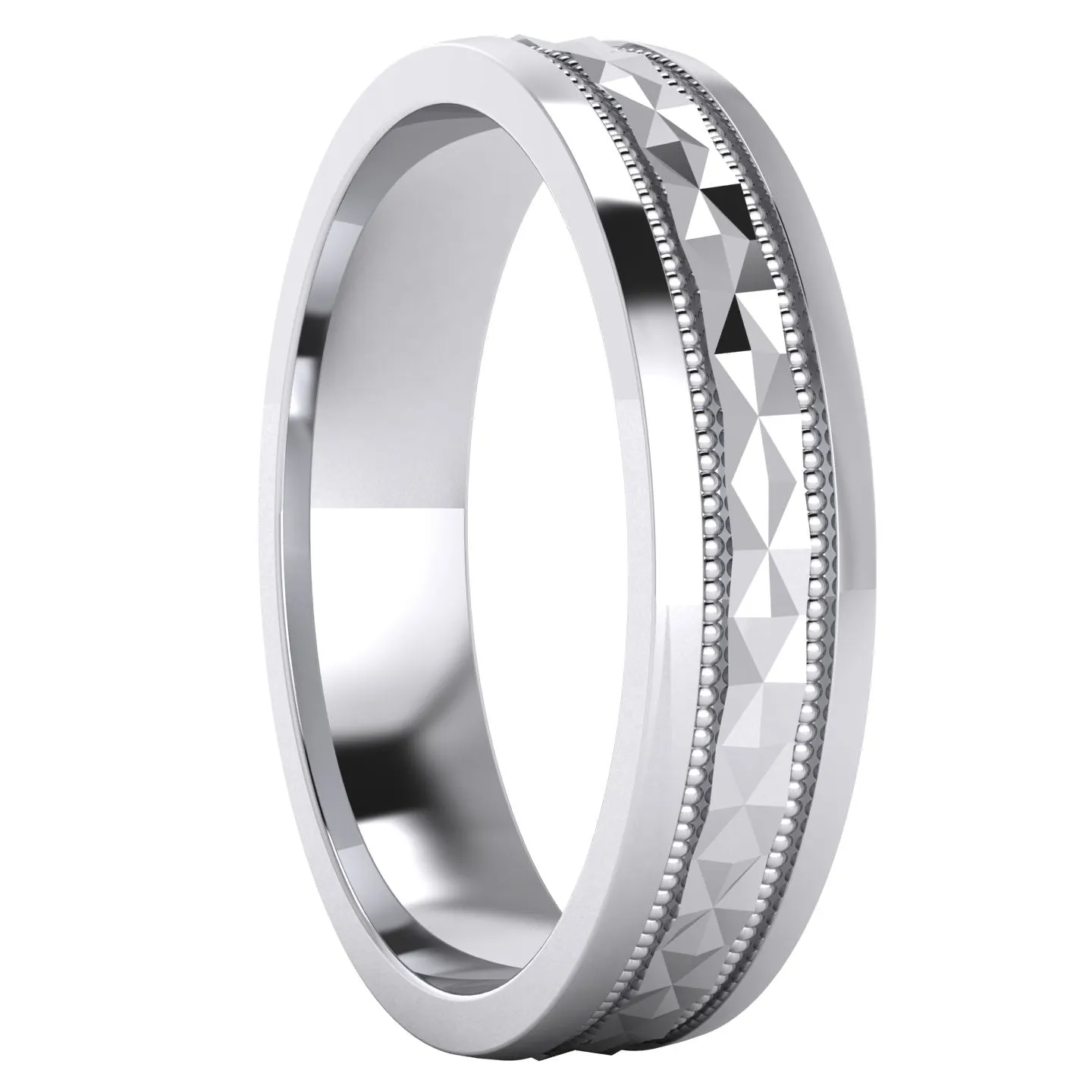 Heavy Sterling Silver 5mm Unisex Wedding Band Diamond Cut Pyramid Patterned Ring Comfort Fit Polished