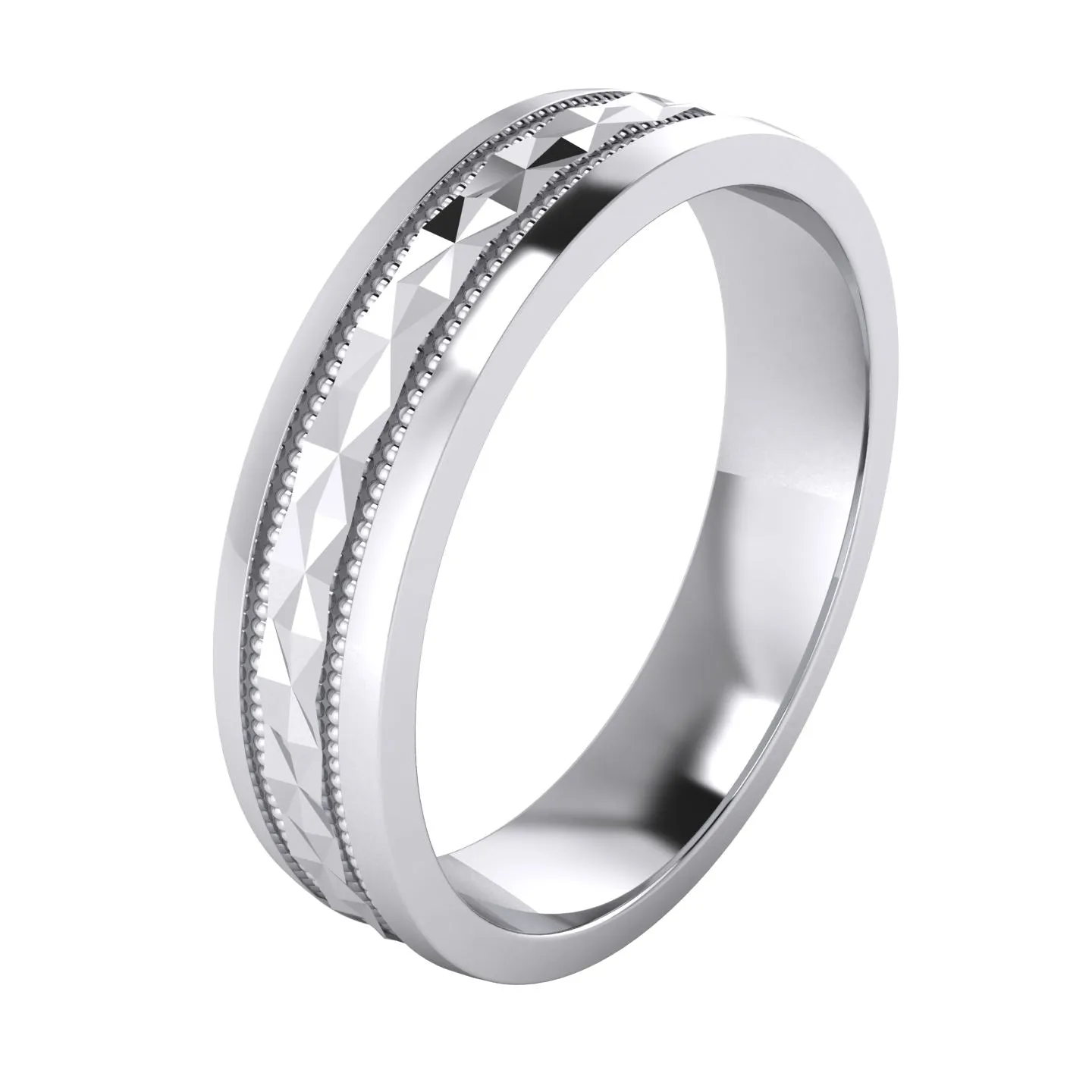 Heavy Sterling Silver 5mm Unisex Wedding Band Diamond Cut Pyramid Patterned Ring Comfort Fit Polished