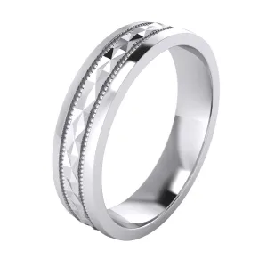 Heavy Sterling Silver 5mm Unisex Wedding Band Diamond Cut Pyramid Patterned Ring Comfort Fit Polished