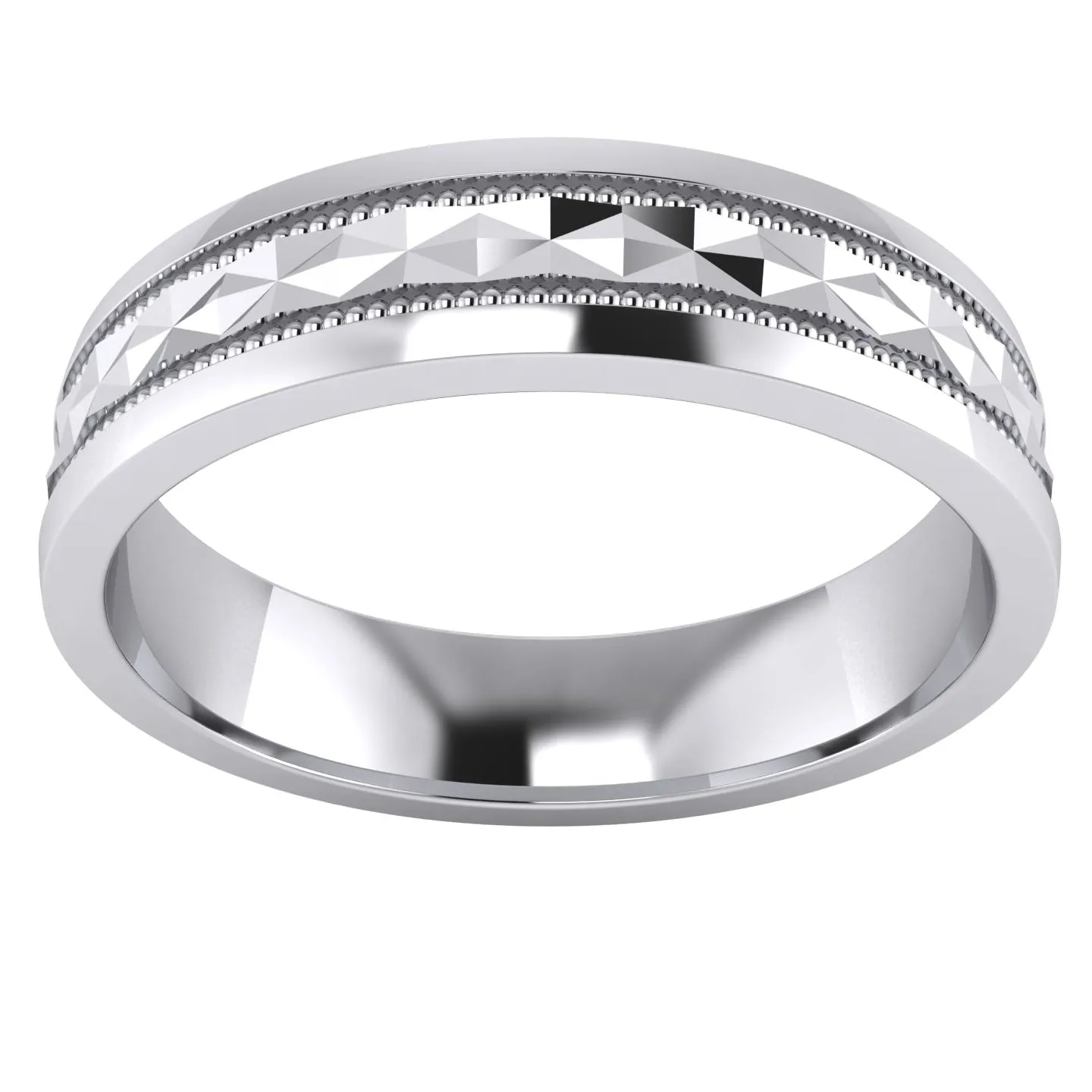 Heavy Sterling Silver 5mm Unisex Wedding Band Diamond Cut Pyramid Patterned Ring Comfort Fit Polished