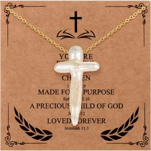 Highergo 2 Pcs Nature Pearl Cross Necklace for Women Big Chunky Pearl Cross Necklace Nature Freshwater