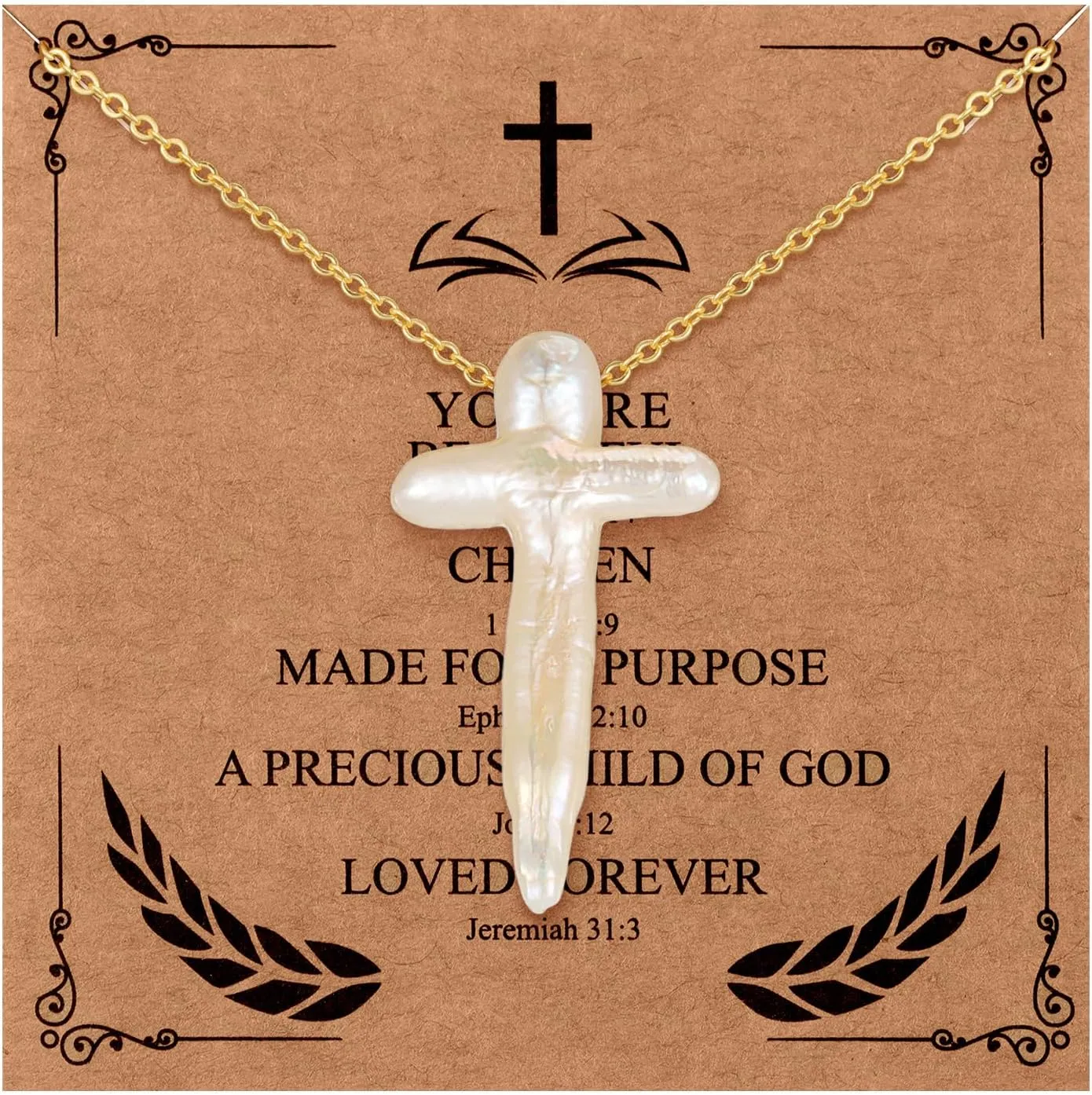 Highergo 2 Pcs Nature Pearl Cross Necklace for Women Big Chunky Pearl Cross Necklace Nature Freshwater