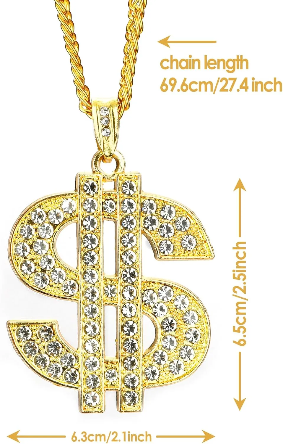 Hip Hop Gold Chain Long Gold Plated Necklace Accessories Mens Dollar Sign Necklaces Money Necklace Fake Gold Chain