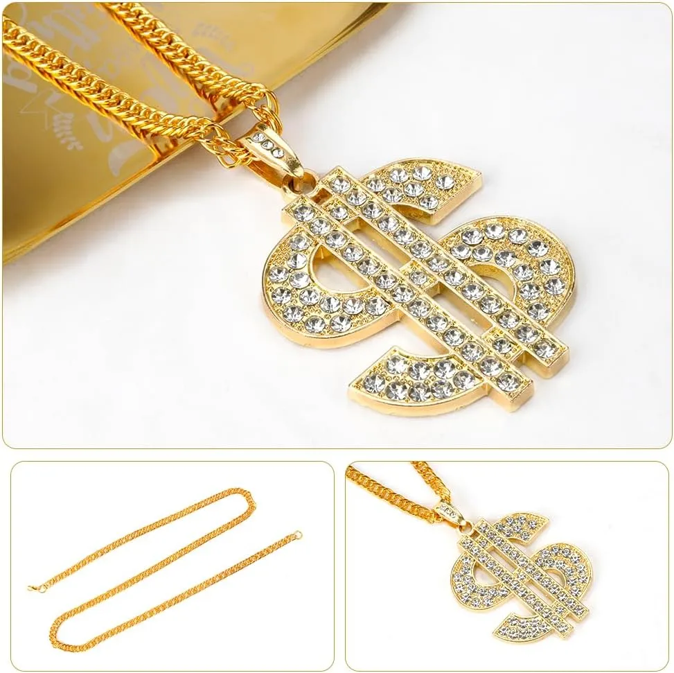 Hip Hop Gold Chain Long Gold Plated Necklace Accessories Mens Dollar Sign Necklaces Money Necklace Fake Gold Chain