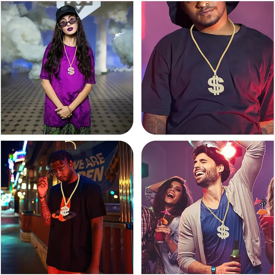 Hip Hop Gold Chain Long Gold Plated Necklace Accessories Mens Dollar Sign Necklaces Money Necklace Fake Gold Chain