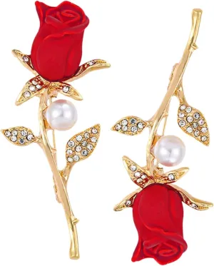 Homoyoyo 2pcs Elegant Red Rose Brooches Romantic Floral Lapel Pins Unique Corsage for Weddings Anniversaries Parties Exquisite Craftsmanship Versatile Accessories