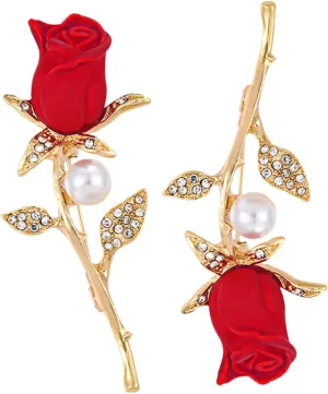 Homoyoyo 2pcs Rhinestone Flower Brooch Red Rose Lapel Pins for Weddings Anniversaries and Special Occasions Craftsmanship and Fashionable Versatility Unique Decorative Accessories