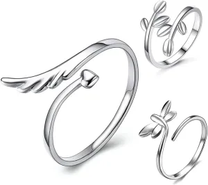 Homoyoyo 3pcs Adjustable Open Elegant Leaf Dragonfly Design for Women Skin-friendly Jewelry for Any Occasion Fashionable Statement Accessory