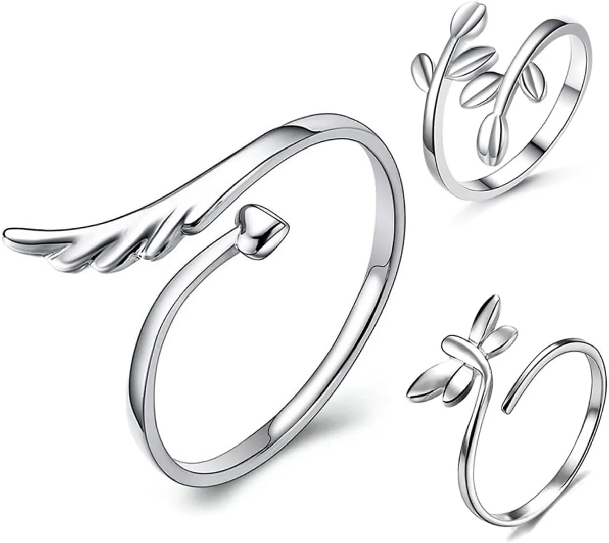 Homoyoyo 3pcs Adjustable Open Elegant Leaf Dragonfly Design for Women Skin-friendly Jewelry for Any Occasion Fashionable Statement Accessory