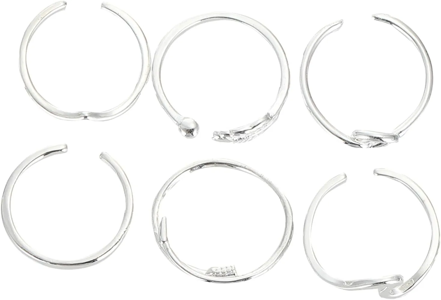 Homoyoyo 6pcs Women's Stackable Open Ring Set Alloy Adjustable Knuckle Jewelry Pretty Design for Daily Wear