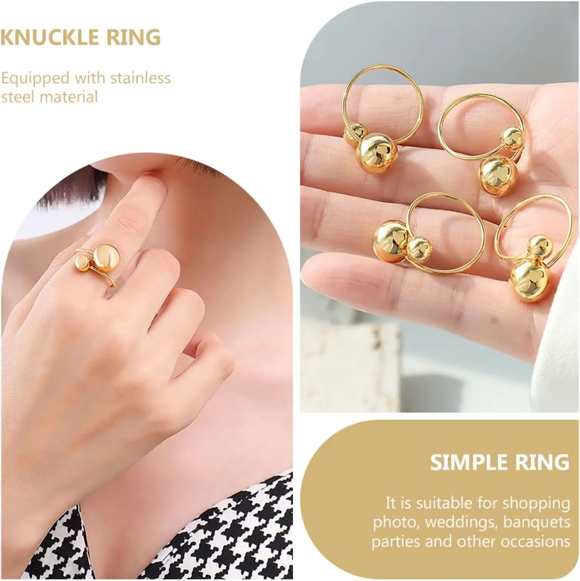 Homoyoyo Adjustable Stainless Steel Bead Ring for Women Durable Finish Finger Accessory Birthday for Her