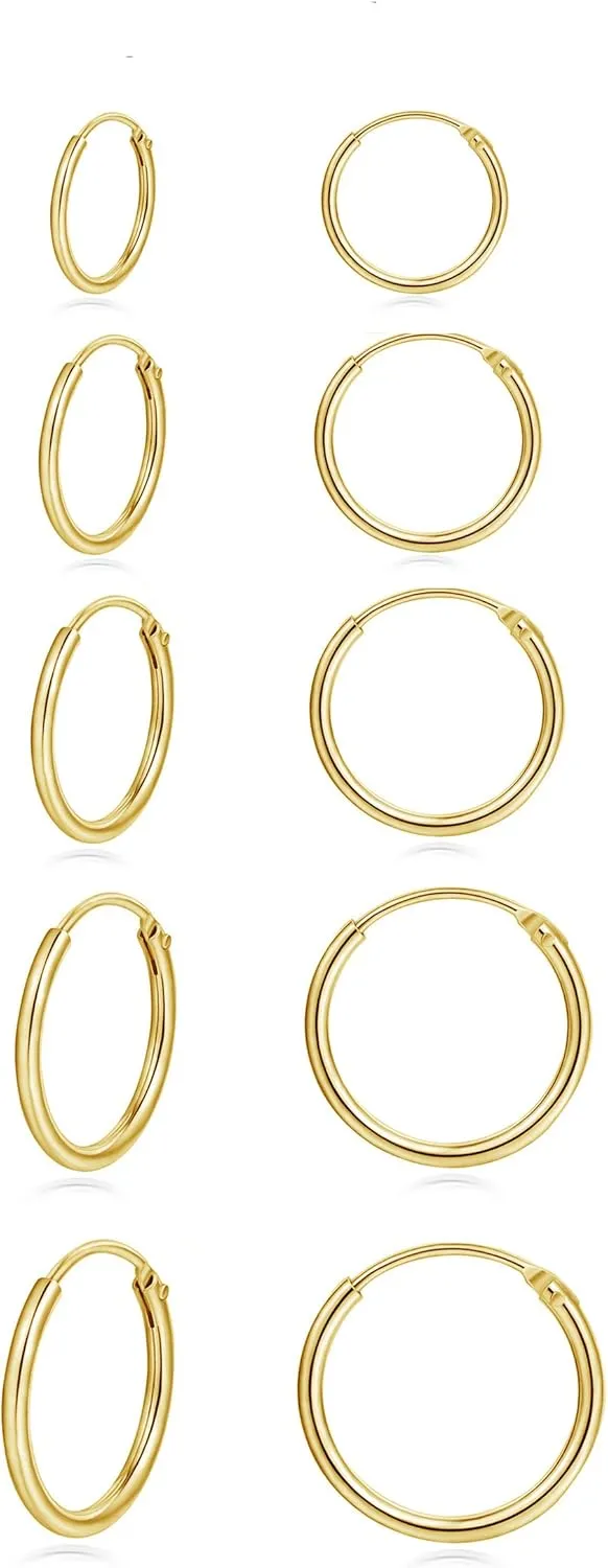 Hoop Earring 14K White Gold Plated S925 Sterling Silver Endless Small Hoop Earring Set for Cartilage Nose Lip Rings 8mm-16mm