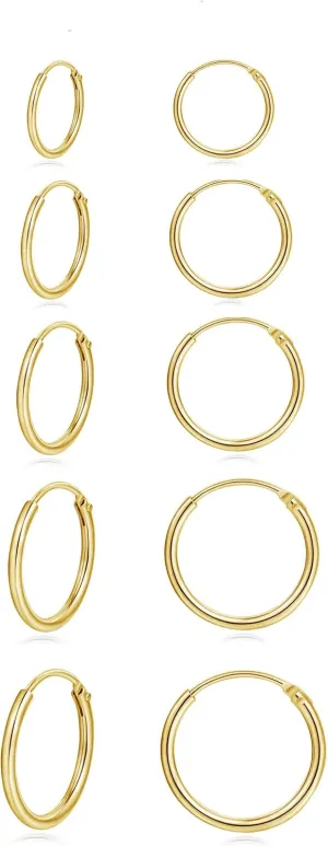 Hoop Earring 14K White Gold Plated S925 Sterling Silver Endless Small Hoop Earring Set for Cartilage Nose Lip Rings 8mm-16mm