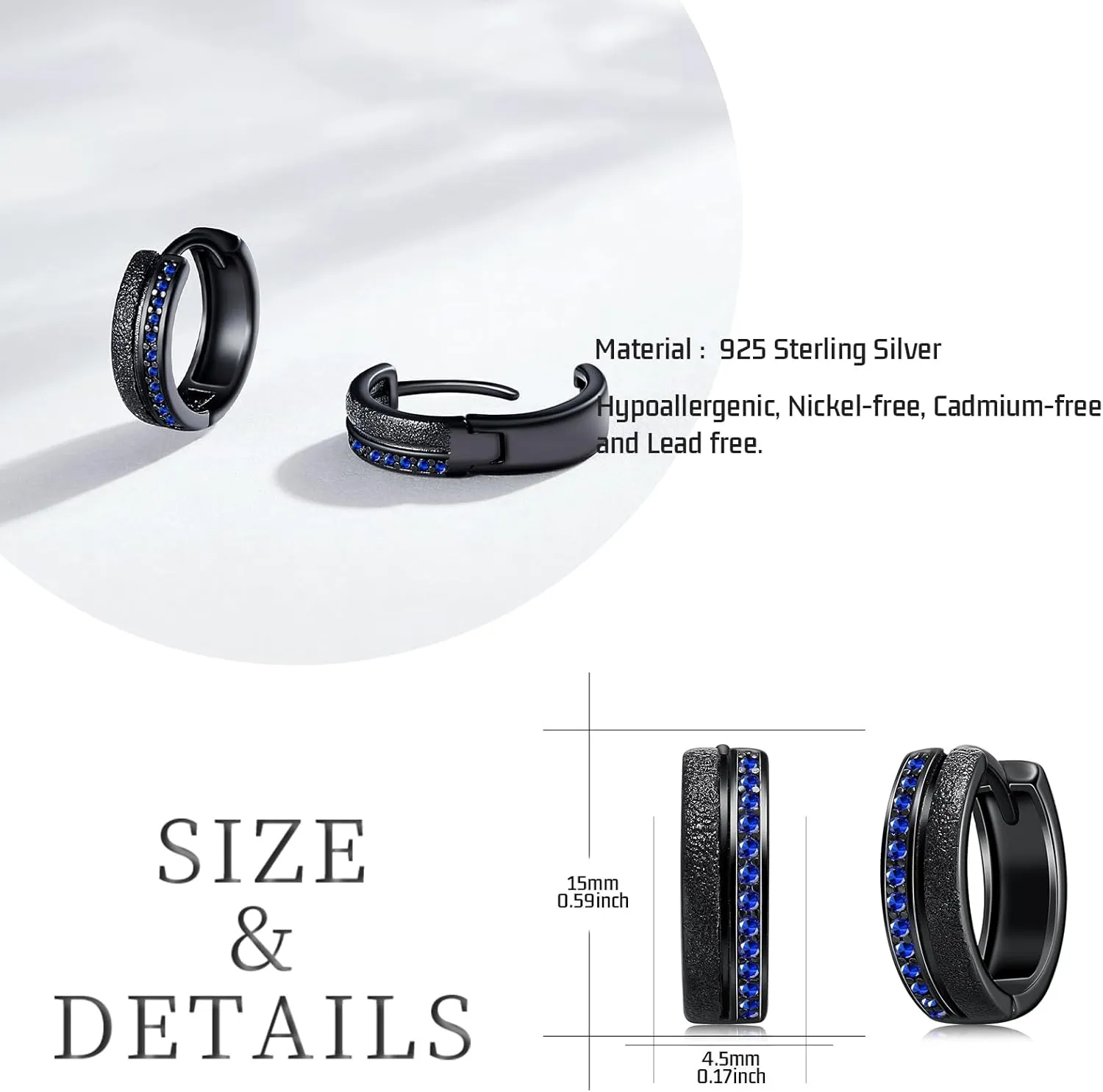 Hoop Earrings for Men 925 Sterling Silver 12 Month Birthstone Birthday Jewelry Gift for Father Husband