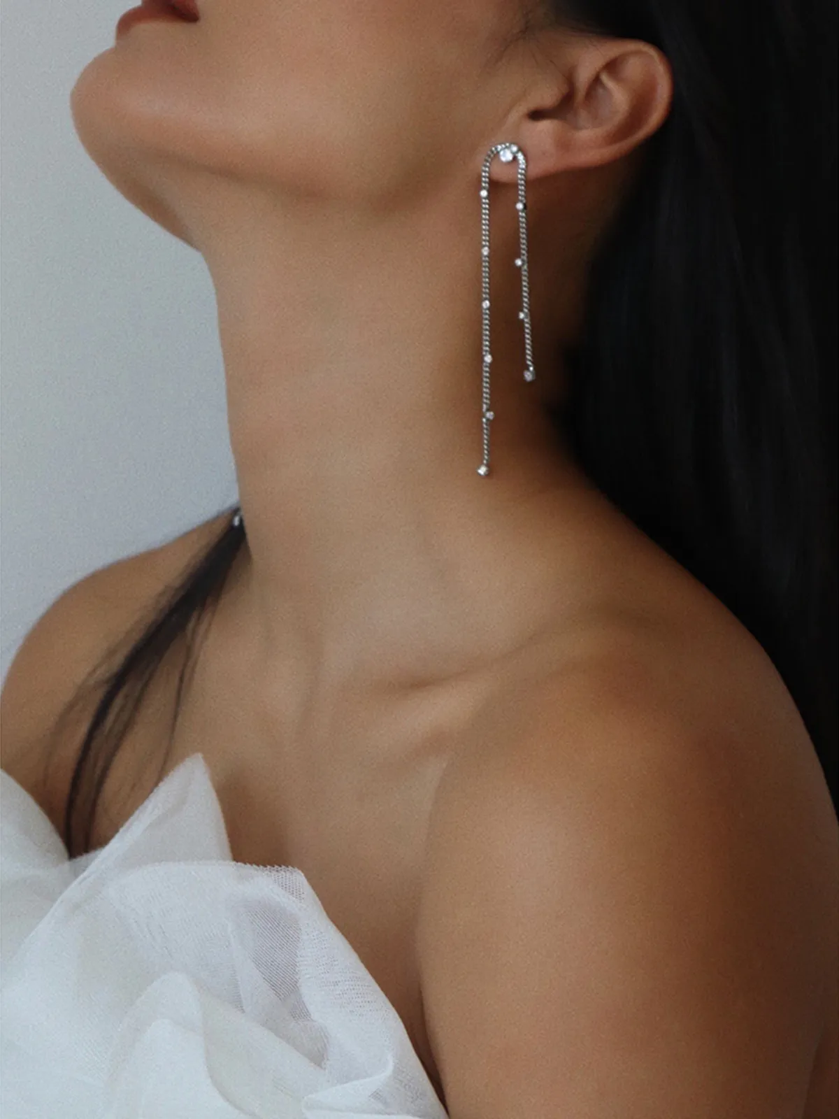 Hot Fashionable Long Dangling Zircon Earrings