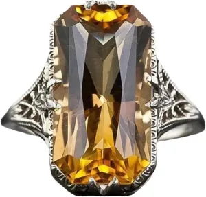 Htayekog 925 Sterling Silver Hollow Rings Shiny Big Square Citrine Ring 3Ct Zirconia Promise Ring Citrine Carved Rings CZ Yellow Gem Cocktail Rings Eternity Engagement Wedding Band Ring for Women (9)