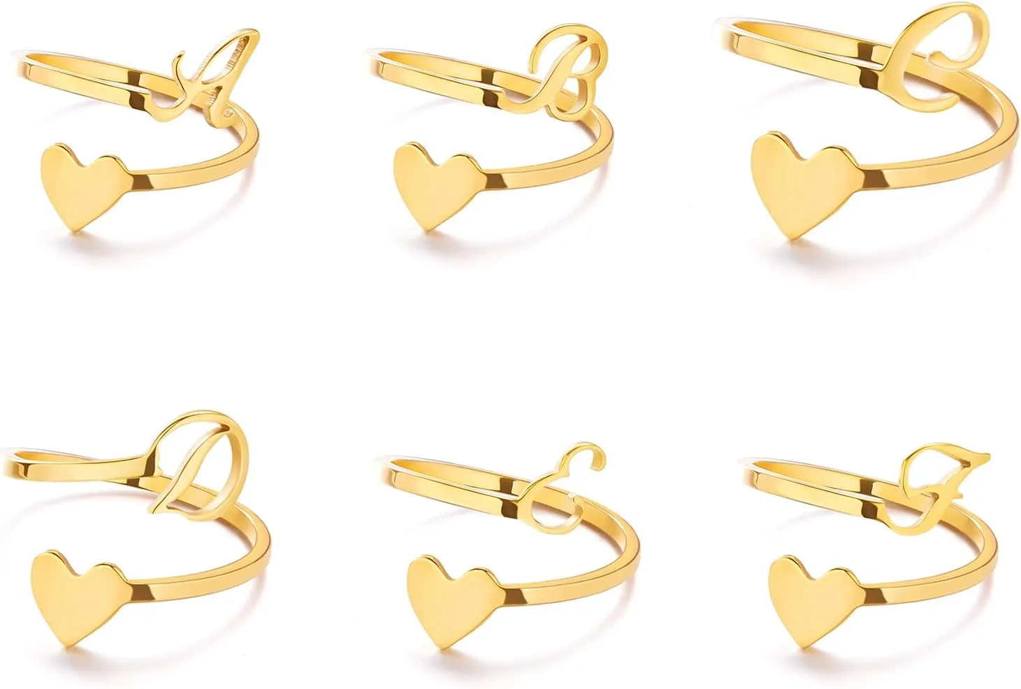 HUASAI Gold Initial Rings for Women Non Tarnish 14K Gold Plated Heart Ring Gold Letter Stackable Rings Open Adjustable Alphabet Rings Jewelry Gift