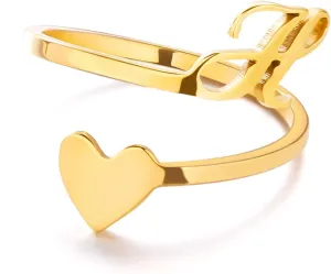 HUASAI Gold Initial Rings for Women Non Tarnish 14K Gold Plated Heart Ring Gold Letter Stackable Rings Open Adjustable Alphabet Rings Jewelry Gift