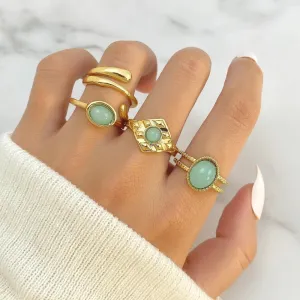 HUASAI Jade Rings for Women Gemstone Ring Set Vintage Gemstone Ring Boho Knuckle Ring Sets Good Luck Midi Finger Rings Jewelry