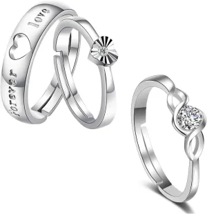 I Jewels Silver Plated Stylish Matching Heart Promise Adjustable Rings For Couple Engagement Wedding Ring Sets for Him and Her Adjustable