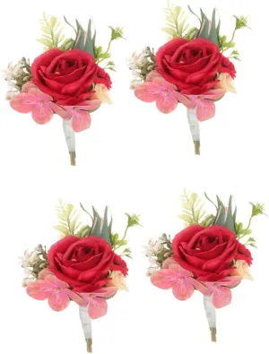 IMIKEYA 4pcs Simulated Flower Corsages Handmade Artificial Wedding Boutonnieres for Decoration for Bridal Parties Vintage Floral Brooches