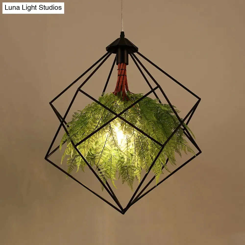 Industrial Black Metal Pendant Light Fixture - Geometric Design - LED Plant Hanging Lamp Kit - 18"/21.5" Wide