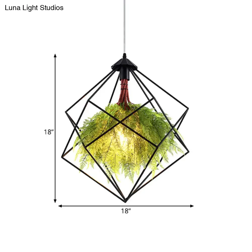 Industrial Black Metal Pendant Light Fixture - Geometric Design - LED Plant Hanging Lamp Kit - 18"/21.5" Wide