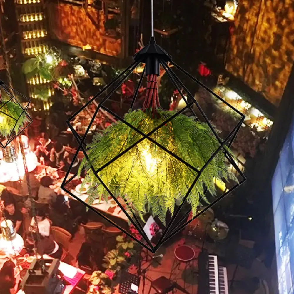 Industrial Black Metal Pendant Light Fixture - Geometric Design - LED Plant Hanging Lamp Kit - 18"/21.5" Wide