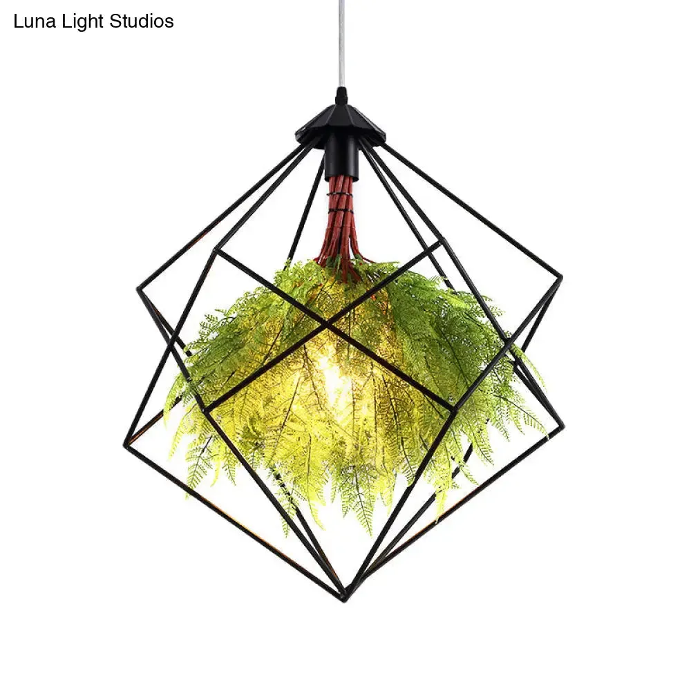 Industrial Black Metal Pendant Light Fixture - Geometric Design - LED Plant Hanging Lamp Kit - 18"/21.5" Wide