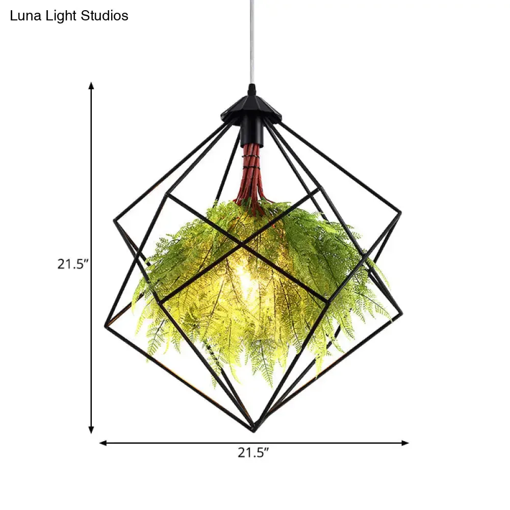 Industrial Black Metal Pendant Light Fixture - Geometric Design - LED Plant Hanging Lamp Kit - 18"/21.5" Wide