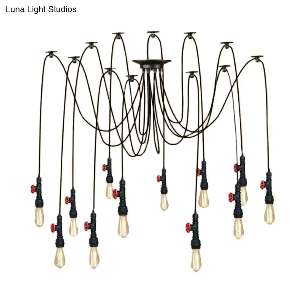 Industrial Metal Pendant Lamp with Valve and Pipe Design - Black, 2/3 Lights - Kitchen Ceiling Fixture