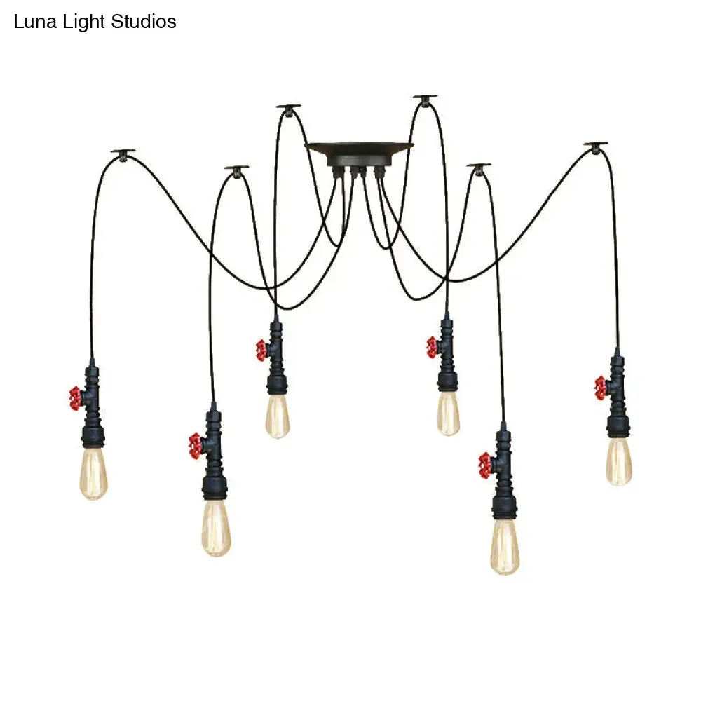 Industrial Metal Pendant Lamp with Valve and Pipe Design - Black, 2/3 Lights - Kitchen Ceiling Fixture
