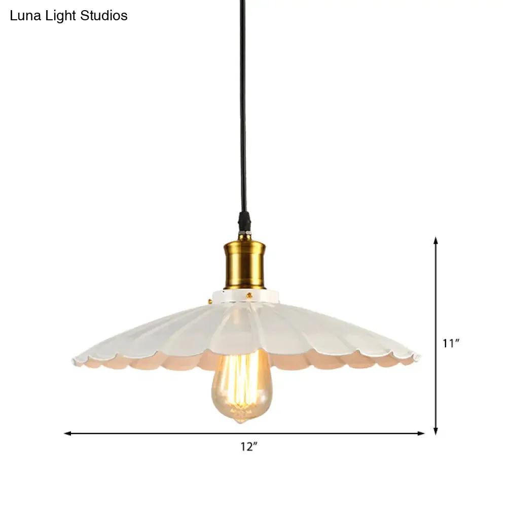 Industrial Scalloped Pendant Light - 1 Head 14"/16" Metallic Ceiling Lamp in Black/White