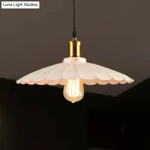 Industrial Scalloped Pendant Light - 1 Head 14"/16" Metallic Ceiling Lamp in Black/White