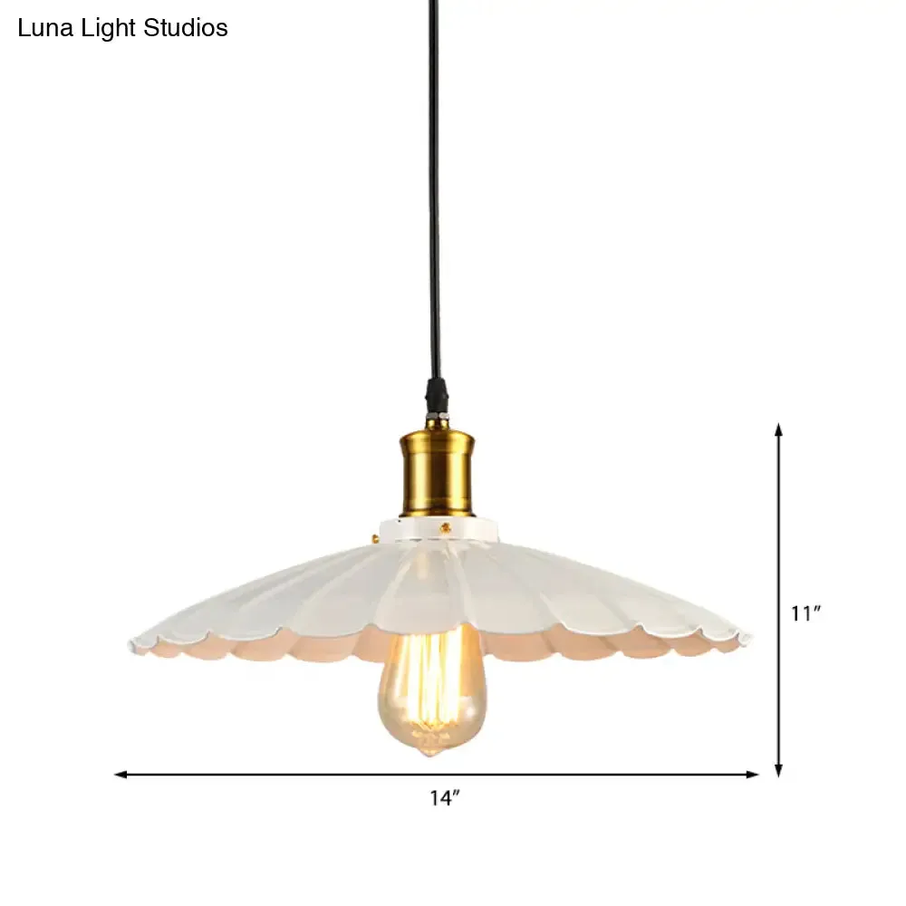 Industrial Scalloped Pendant Light - 1 Head 14"/16" Metallic Ceiling Lamp in Black/White