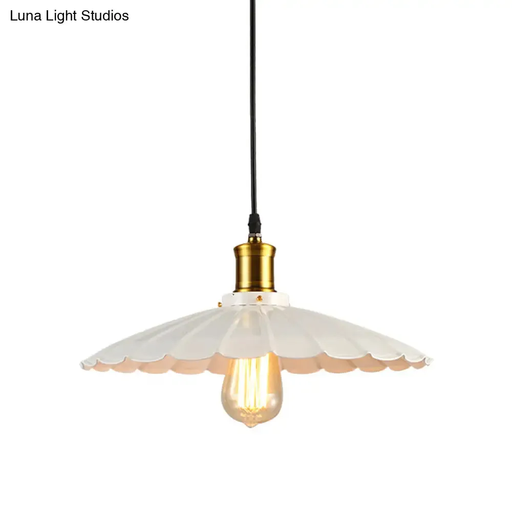 Industrial Scalloped Pendant Light - 1 Head 14"/16" Metallic Ceiling Lamp in Black/White