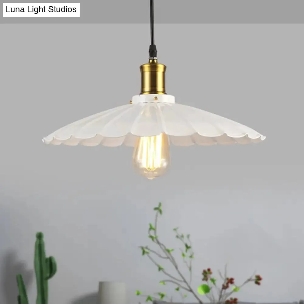 Industrial Scalloped Pendant Light - 1 Head 14"/16" Metallic Ceiling Lamp in Black/White