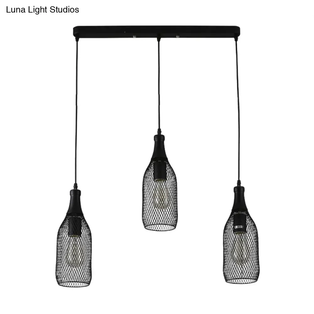 Industrial Style Black Bottle Mesh Pendant Light with 3/6 Lights - Ideal for Restaurants