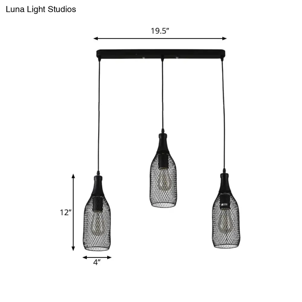 Industrial Style Black Bottle Mesh Pendant Light with 3/6 Lights - Ideal for Restaurants
