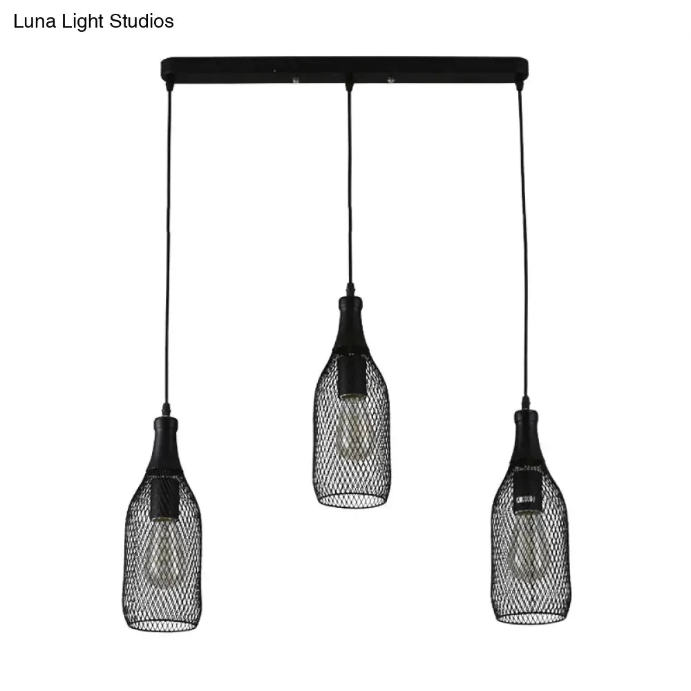 Industrial Style Black Bottle Mesh Pendant Light with 3/6 Lights - Ideal for Restaurants