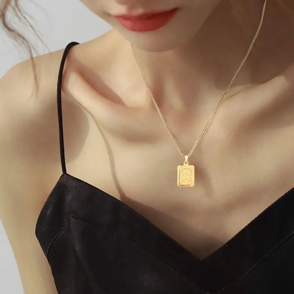 Initial Necklaces for Women,Gold Chain for Men,Initial Necklace for Men,Initial A-Z Letter Necklace,Gold Letter Necklace,Square Pendant Necklace,Monogram Necklace,Mens Gold Chain Necklaces for Men