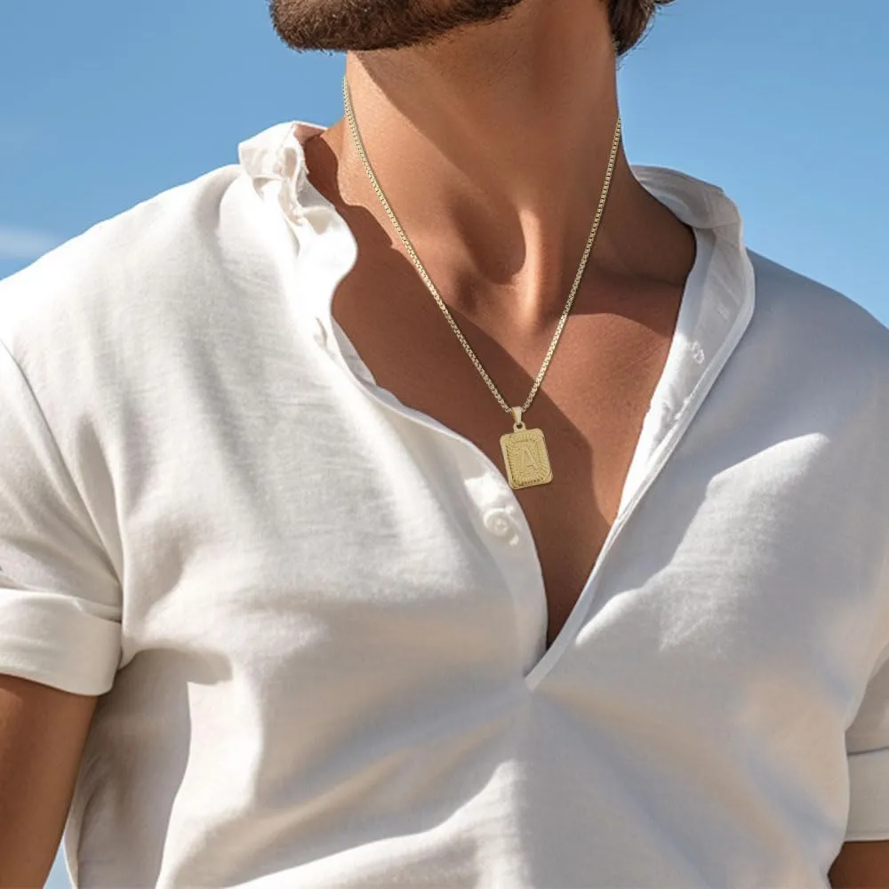 Initial Necklaces for Women,Gold Chain for Men,Initial Necklace for Men,Initial A-Z Letter Necklace,Gold Letter Necklace,Square Pendant Necklace,Monogram Necklace,Mens Gold Chain Necklaces for Men
