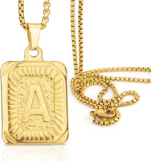 Initial Necklaces for Women,Gold Chain for Men,Initial Necklace for Men,Initial A-Z Letter Necklace,Gold Letter Necklace,Square Pendant Necklace,Monogram Necklace,Mens Gold Chain Necklaces for Men