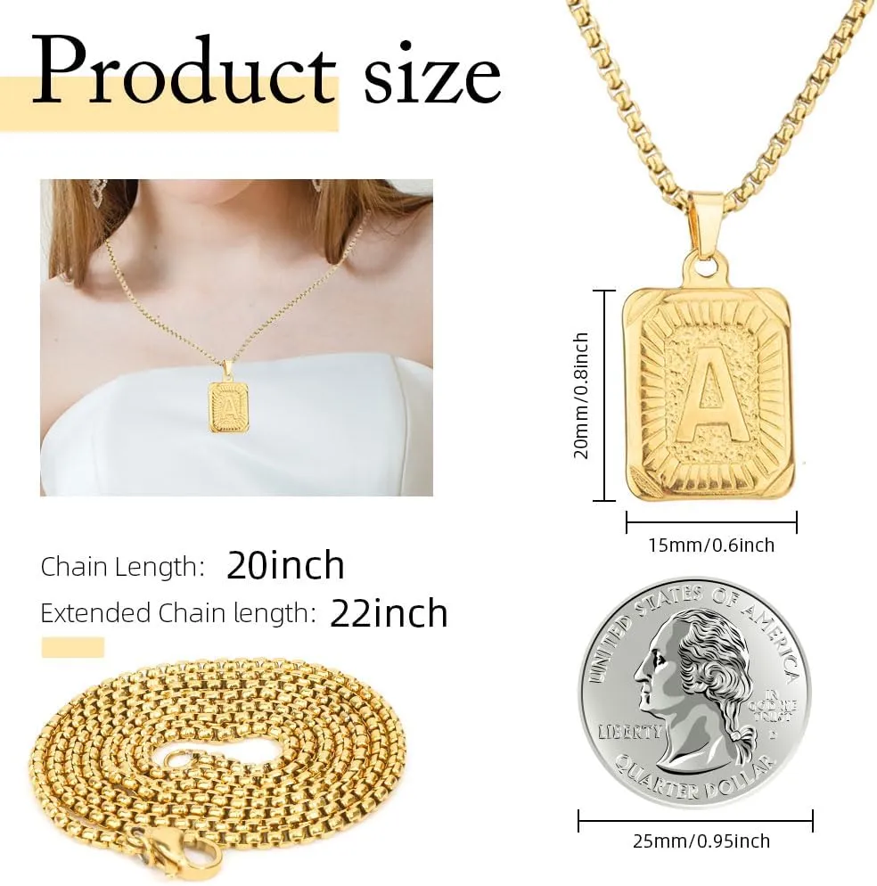 Initial Necklaces for Women,Gold Chain for Men,Initial Necklace for Men,Initial A-Z Letter Necklace,Gold Letter Necklace,Square Pendant Necklace,Monogram Necklace,Mens Gold Chain Necklaces for Men
