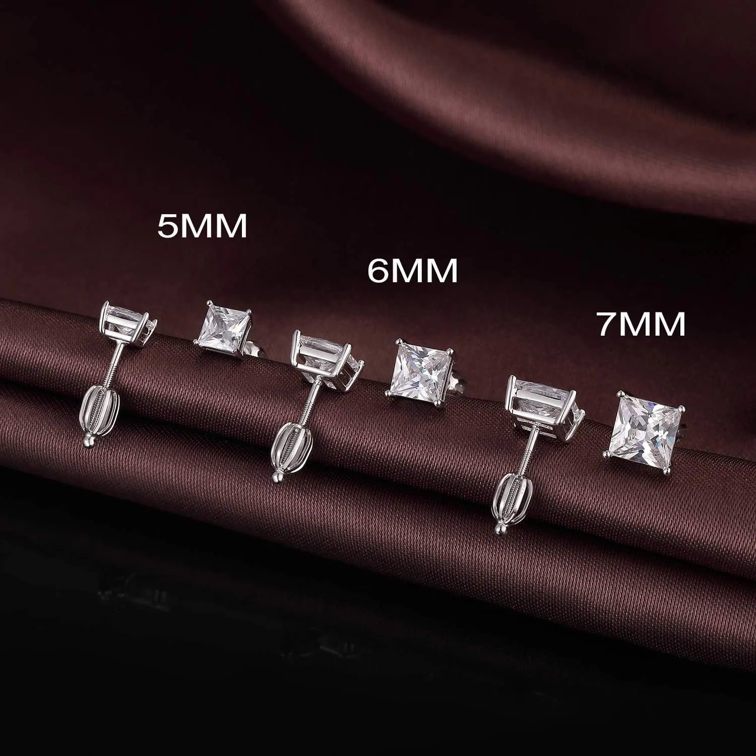 Jiamiaoi 18k White Gold Plated Simulated Diamond Stud Earrings Screw Back Sterling Silver Cubic Zirconia Stud Earrings Set 4 Millimeters-8 Millimeters Nickle Free Hypoallergenic Earring Studs