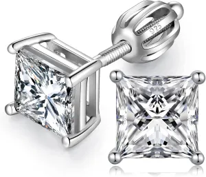 Jiamiaoi 18k White Gold Plated Simulated Diamond Stud Earrings Screw Back Sterling Silver Cubic Zirconia Stud Earrings Set 4 Millimeters-8 Millimeters Nickle Free Hypoallergenic Earring Studs